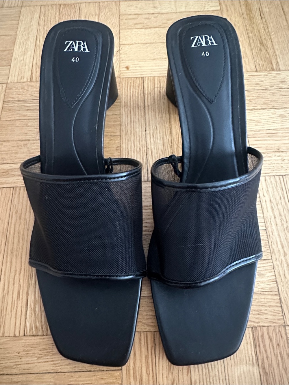 ZARA Black Mesh Slide Mules